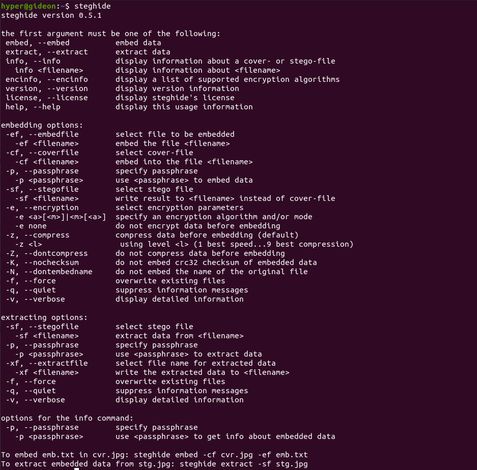 steghide steganography options