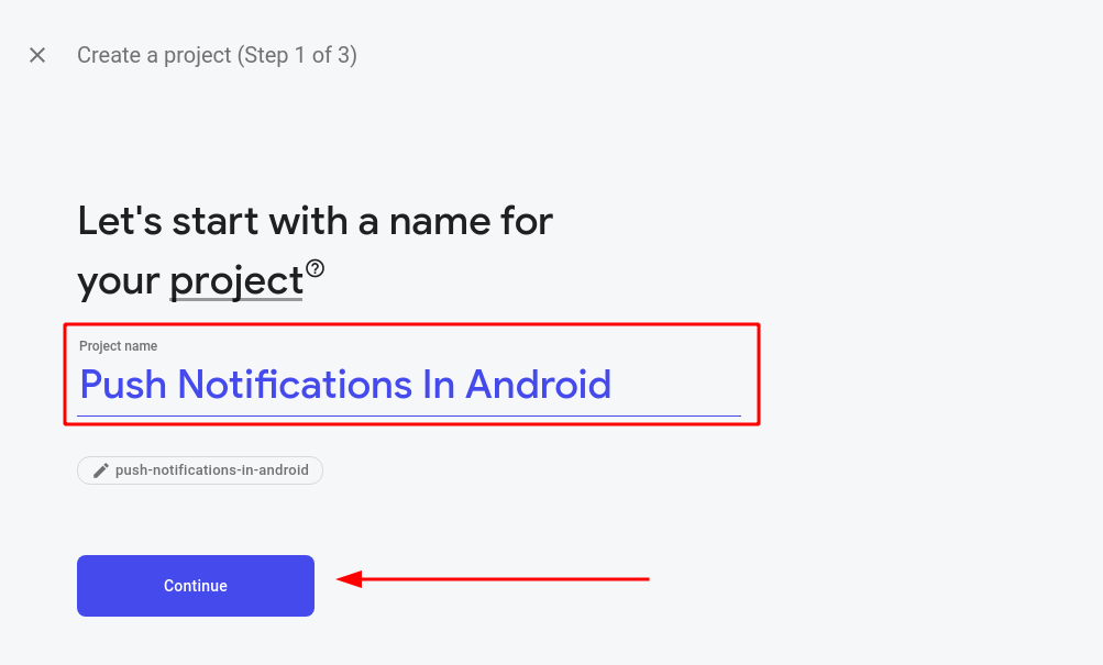 setup project name firebase