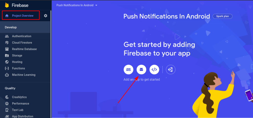 firebase console dashboard